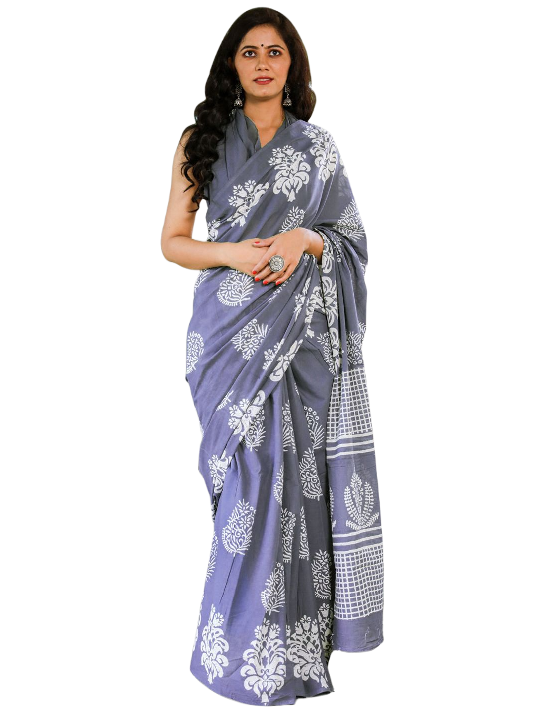 Elegant Grey Printed Saree for Women With Blouse Piece view 5